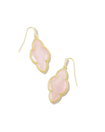 ABBIE DROP EARRINGS - GOLD ROSE QUARTZ