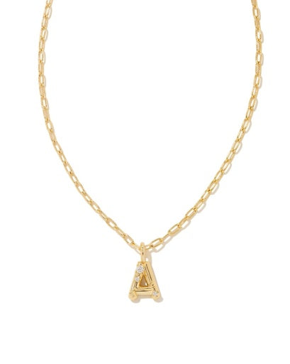 CRYSTAL LETTER A SHORT PENDANT NECKLACE - GOLD WHITE CZ