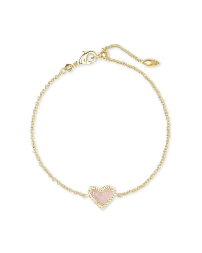 ARI HEART DELICATE CHAIN BRACELET - GOLD ROSE QUARTZ