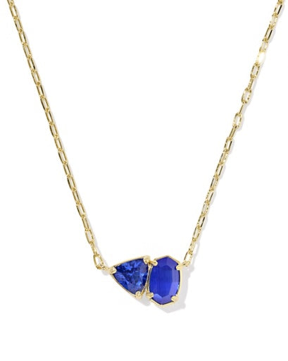 TATUM SHORT PENDANT NECKLACE - GOLD COBALT MIX