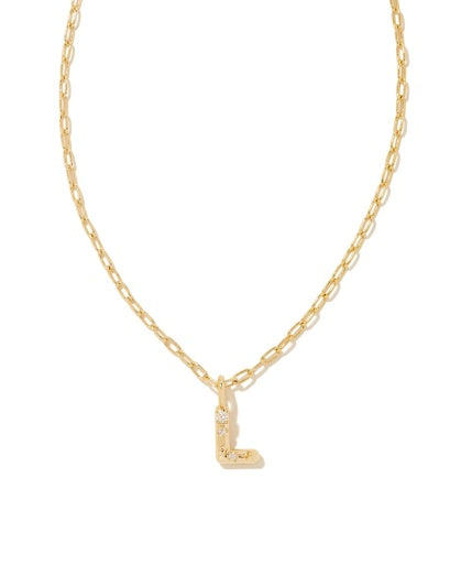 CRYSTAL LETTER L SHORT PENDANT NECKLACE - GOLD WHITE CZ