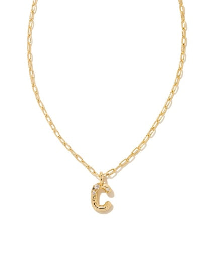 CRYSTAL LETTER C SHORT PENDANT NECKLACE - GOLD WHITE CZ