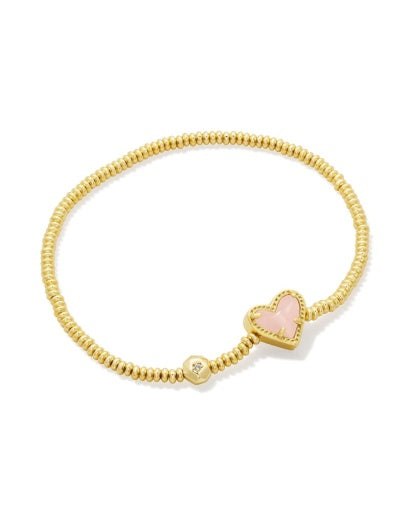 ARI HEART STRETCH BRACELET - GOLD ROSE QUARTZ