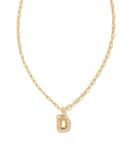 CRYSTAL LETTER D SHORT PENDANT NECKLACE - GOLD WHITE CZ