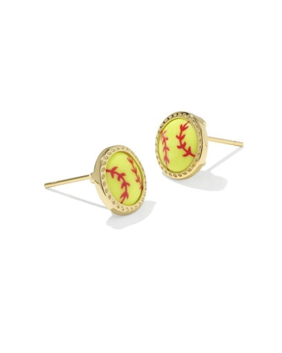SOFTBALL STUD EARRINGS - GOLD CHARTREUSE MAGNESITE