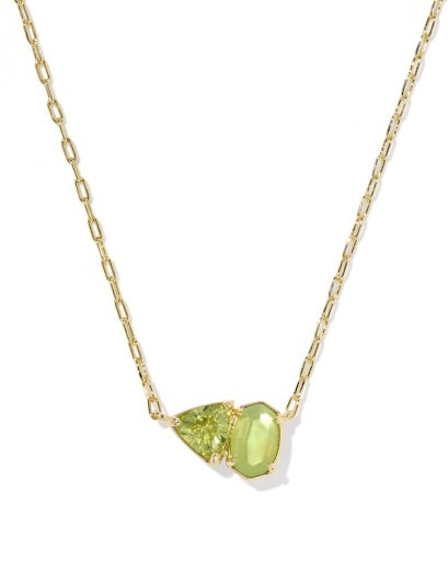 TATUM SHORT PENDANT NECKLACE - GOLD LIGHT GREEN MIX