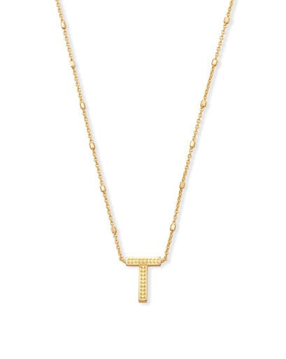 LETTER T PENDANT NECKLACE - GOLD METAL