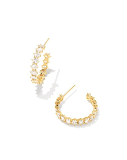 CAILIN CRYSTAL HOOP EARRINGS - GOLD METAL WHITE CZ