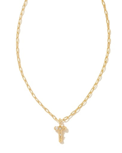 CRYSTAL LETTER T SHORT PENDANT NECKLACE - GOLD WHITE CZ