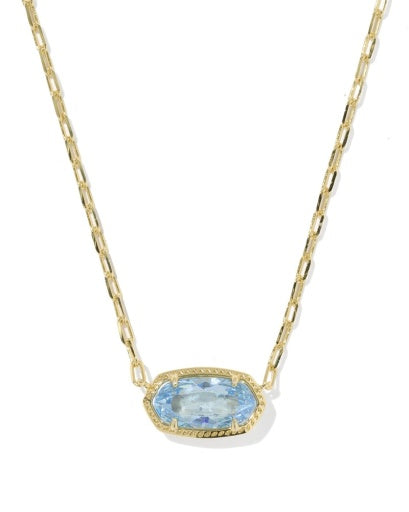 ELISA LUXE SHORT PENDANT NECKLACE - GOLD LIGHT BLUE CZ