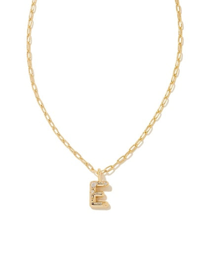 CRYSTAL LETTER E SHORT PENDANT NECKLACE - GOLD WHITE CZ