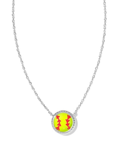 SOFTBALL SHORT PENDANT NECKLACE - SILVER CHARTREUSE MAGNESITE