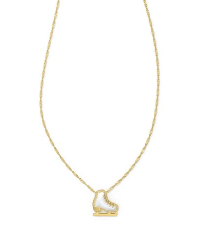 ICE SKATE SHORT PENDANT NECKLACE - GOLD WHITE MOTHER OF PEARL