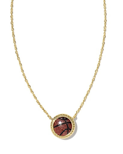 BASKETBALL SHORT PENDANT NECKLACE - GOLD ORANGE GOLDSTONE