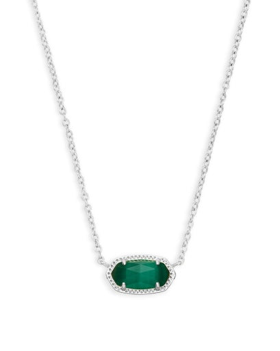 ELISA SHORT PENDANT NECKLACE - SILVER EMERALD CATS EYE