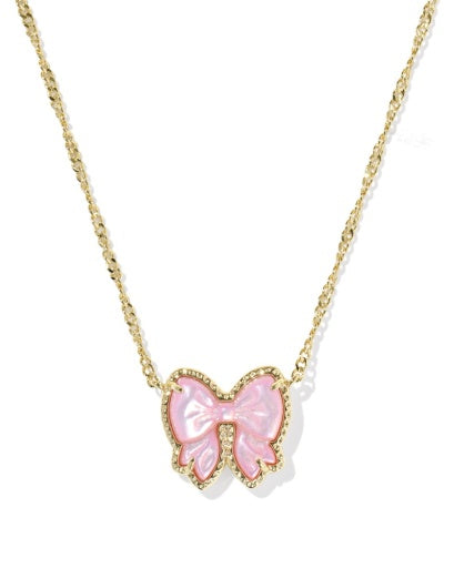 HALEY BOW SHORT PENDANT NECKLACE - GOLD BLUSH IVORY MOTHER OF PEARL