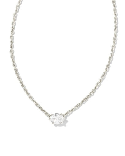 CAILIN CRYSTAL PENDANT NECKLACE - RHODIUM METAL WHITE CZ