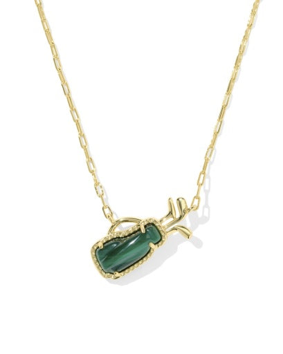 GOLF SHORT PENDANT NECKLACE - GOLD GREEN MALACHITE