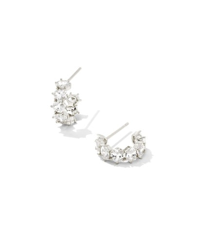 CAILIN CRYSTAL HUGGIE EARRINGS - RHODIUM METAL WHITE CZ