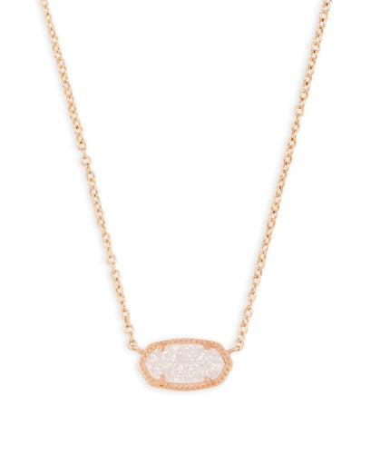 ELISA SHORT PENDANT NECKLACE - ROSE GOLD IRIDESCENT DRUSY