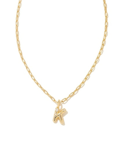 CRYSTAL LETTER K SHORT PENDANT NECKLACE - GOLD WHITE CZ