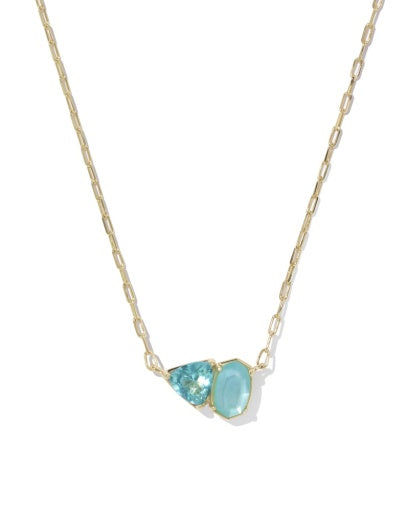 TATUM SHORT PENDANT NECKLACE - GOLD BLUE MIX