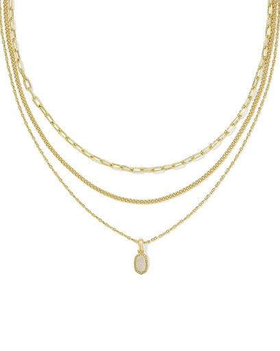 MINI ELISA TRIPLE STRAND NECKLACE - GOLD IRIDESCENT DRUSY