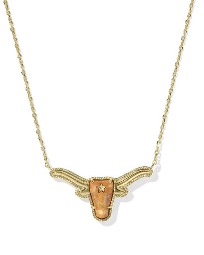 LONGHORN SHORT PENDANT NECKLACE - GOLD VARIEGATED ORANGE MAGNESITE