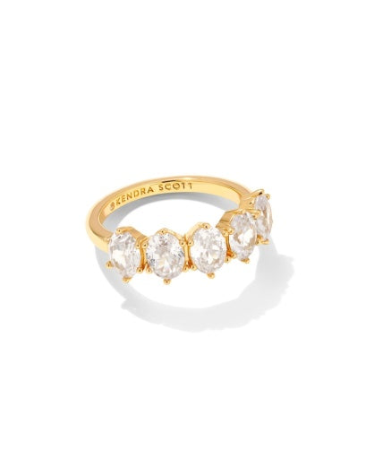 CAILIN CRYSTAL BAND RING - GOLD METAL WHITE CZ 8