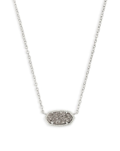 ELISA SHORT PENDANT NECKLACE - RHODIUM PLATINUM DRUSY