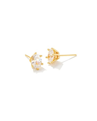 CAILIN CRYSTAL STUD EARRINGS - GOLD METAL WHITE CZ