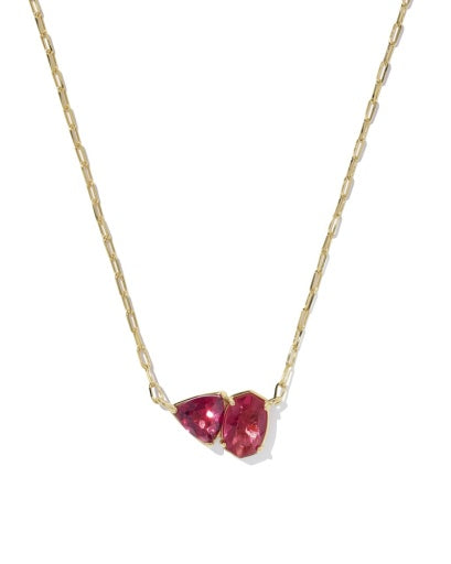 TATUM SHORT PENDANT NECKLACE - GOLD BURGUNDY MIX