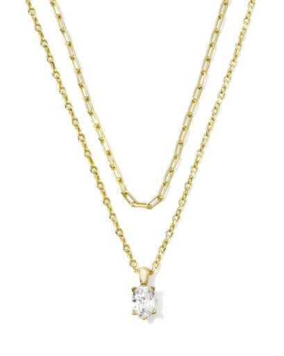 CAILIN MULTI STRAND NECKLACE - GOLD WHITE CRYSTAL