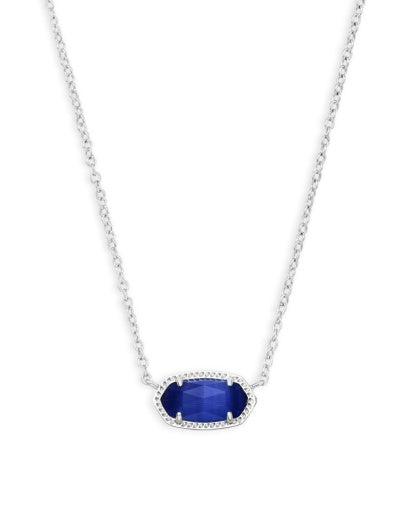 ELISA SHORT PENDANT NECKLACE SILVER COBALT CATS EYE
