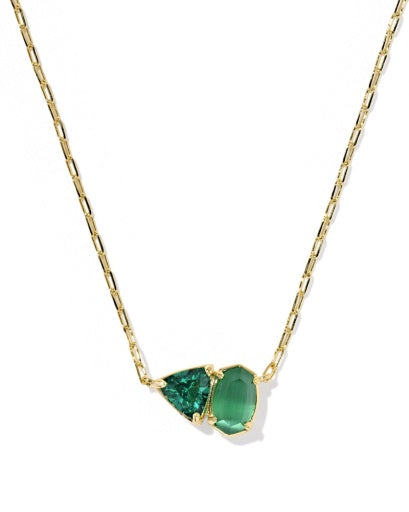 TATUM SHORT PENDANT NECKLACE - GOLD DARK GREEN MIX