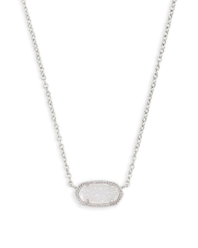 ELISA SHORT PENDANT NECKLACE - RHODIUM IRIDESCENT DRUSY