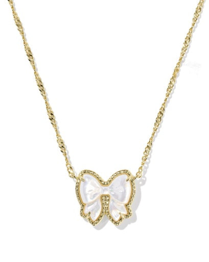 HALEY BOW SHORT PENDANT NECKLACE - GOLD IVORY MOTHER OF PEARL