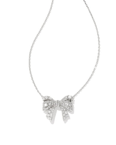 KRISTA BOW SHORT PENDANT NECKLACE - SILVER WHITE MIX