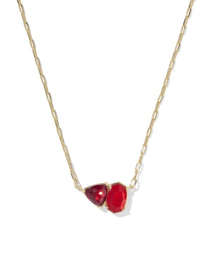 TATUM SHORT PENDANT NECKLACE - GOLD RED MIX