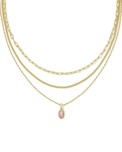 MINI ELISA TRIPLE STRAND NECKLACE - GOLD CARNATION KYOCERA OPAL