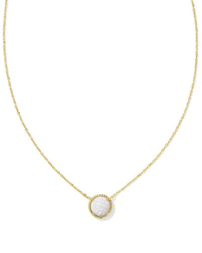 VOLLEYBALL SHORT PENDANT NECKLACE - GOLD WHITE MOTHER OF PEARL
