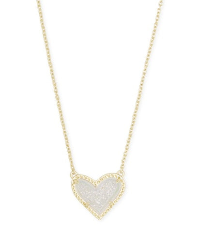 ARI HEART SHORT PENDANT NECKLACE - GOLD IRIDESCENT DRUSY