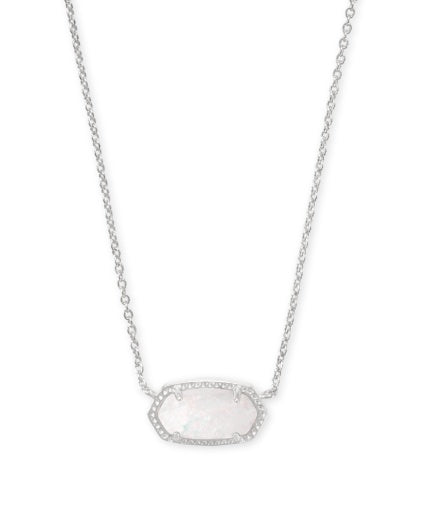 ELISA SHORT PENDANT NECKLACE - RHODIUM WHITE OPAL