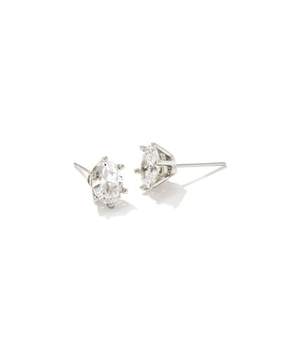 CAILIN CRYSTAL STUD EARRINGS - RHODIUM METAL WHITE CZ
