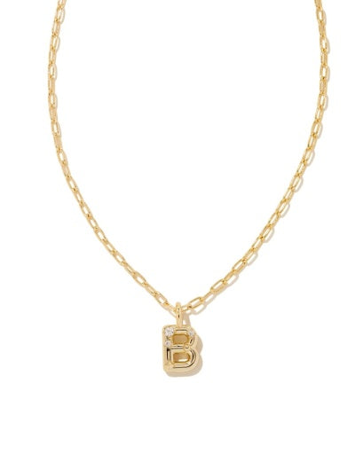 CRYSTAL LETTER B SHORT PENDANT NECKLACE - GOLD WHITE CZ